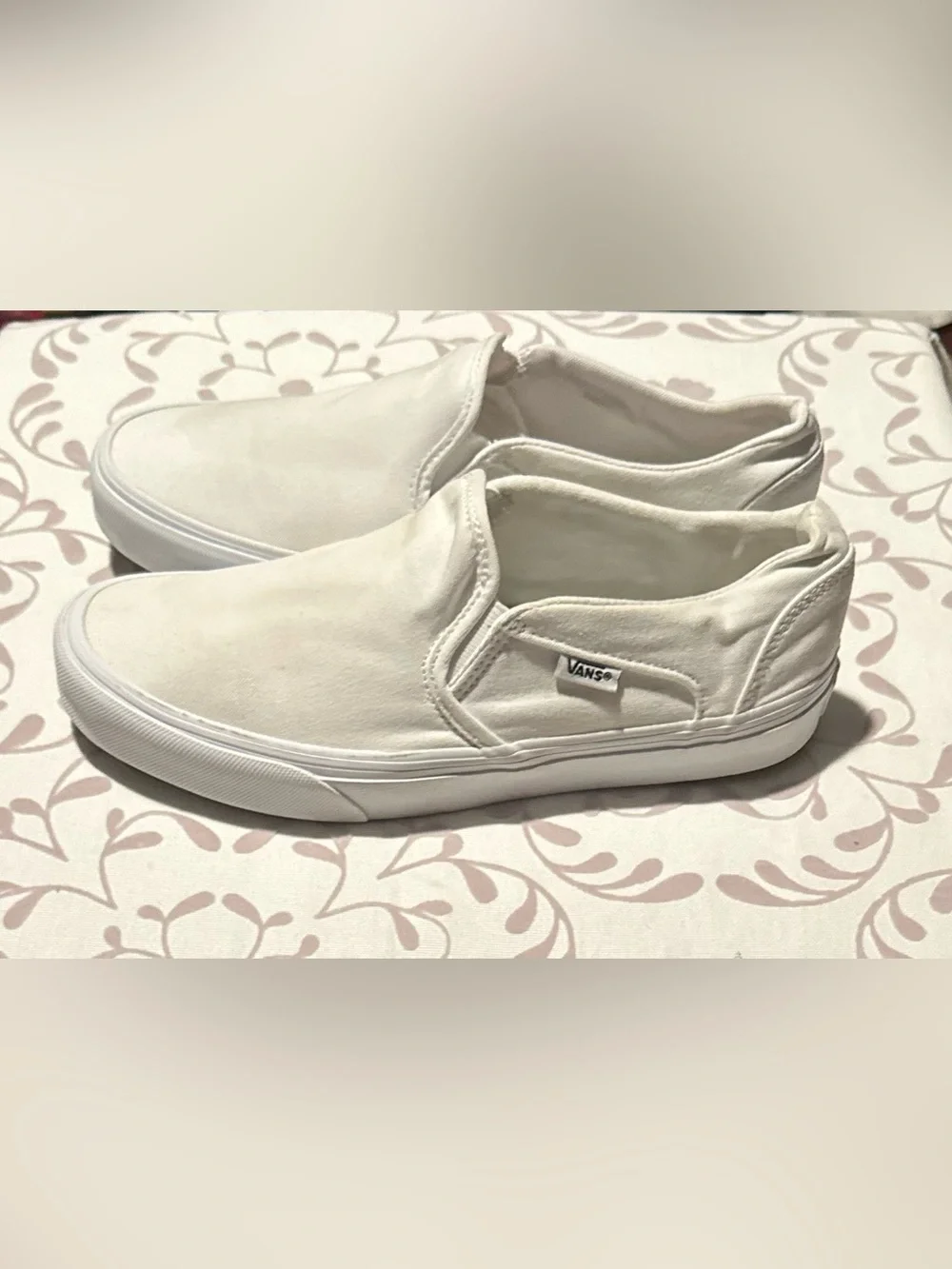 Vans Classic Slip-On Canvas Sneakers in White size 9